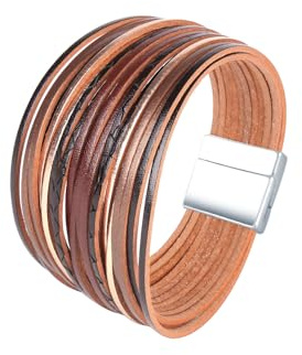 VANSZA Armband Wickelarmband Leather Boho Lederarmband Mehrschichtige Muster Leder Armbänder für Frauen Glücksarmband Magnetverschluss
