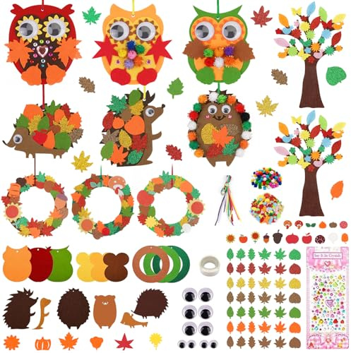 Herbst Bastelset Filz für Kinder, 11-teiliges Filzset mit Eule, Igel, Bäumen, Girlande, Kinderfreundlich & aus Qualitätsfilz, für Kinder ab 3 Jahren, Ideal zu Halloween, Weihnachten & Thanksgiving