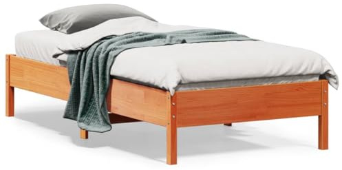 Teenpull Massivt trä, sängram av furu, 75 x 190 cm, vaxbrun, robust plattformssäng med plywoodribbor, perfekt för sovrumsmöbler, stabil och hållbar