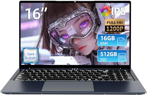 MOGIKK 16 Pouces Ordinateur Portable, Core i5 8210Y Processeur 16Go RAM 512 Go SSD, PC Portable écran 1920 x 1200 IPS, RJ45, USB 3.0, HDMI, BT 5.0, Laptop Pavé Numérique Rétroéclairé