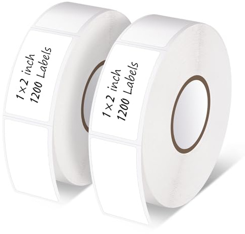 2400 Selbstklebende Etiketten 25 X 50 mm, Wasserfest, 2 Rollen | Blanko Gefrieretiketten mit Perforation, Ölbeständig, Stark Haftend für Dosen, Gläser und Flaschen