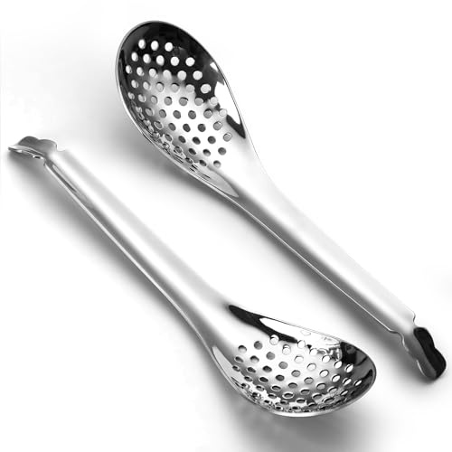 AYFDISHS Small Slotted Spoons, Stainless Steel Caviar Spoons for Separating Egg Whites & Yolks, Spherification Spoon for Molecular Gastronomy, Fine Mesh Skimmer for Kitchen, Bar, 2-Piece