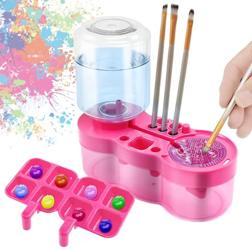 Brush Rinser, Paint Brush Cleaner Art Supplies with Water Circulation System and Paint Tray, Multifunctional Brushs Cleaning Tool with Drain and Holder for Acrylic, Watercolor, and Water-Based Paints