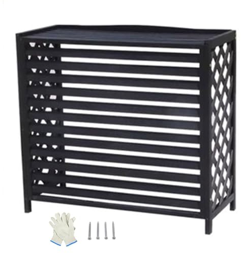 Housse de climatiseur extérieur en bois sans creuser pour pot de fleurs, 4 panneaux pour unités de climatisation (noir, 95 x 40 x 89 cm)