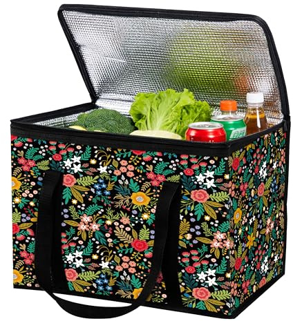 Cooler Bag Insulated Picnic Lunch Thermal Food Delivery Bag Large Capacity Foldable with Sturdy Handles and Zipper for Camping, BBQ, Shopping, Fishing and Outdoor Activities