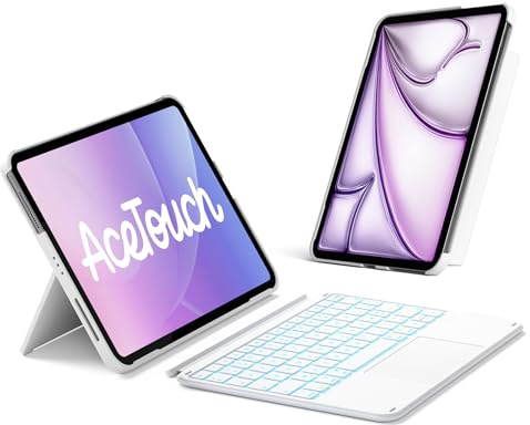Inateck Coque Clavier iPad 10e/11e Gén, Magnétique, Rétroéclairé 7 Couleurs | Pour iPad Air 11 M4/M3/M2, Air 5/4, Pro 11, support vert/horiz, pavé tactile, AceTouch, Blanc