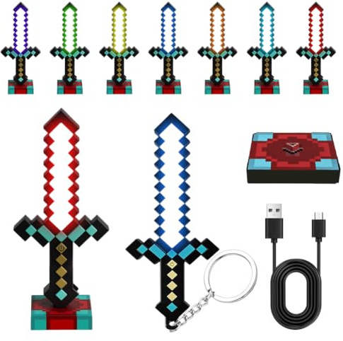 VOHESEA Lámpara de pared con forma de antorcha, recargable, para colgar en la pared, con ganchos, para niños, regalos, cosplay, decoración de fiestas, Llavero de espada de diamante, 4.7 cm x 3 cm x