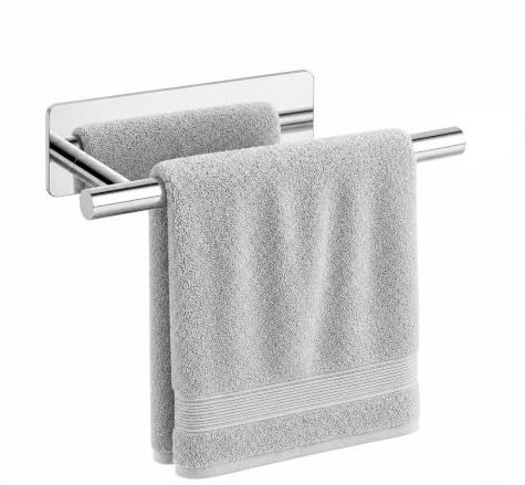 SAYAYO Self Adhesive Towel Rail, Chrome Hand Towel Holder 20CM | Stick on Towel Rail for Bathroom Kitchen, SUS304 Stainless Steel Waterproof Rustproof, No Drilling