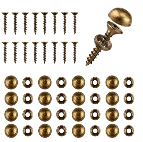16 Pcs Antique Brass Decorative Screw Caps Set Self Tapping Wood Screws Kit with Brass Screw Covers for Furniture Cabinet Mirror Fixing DIY Crafts Home Improvement (15mm)