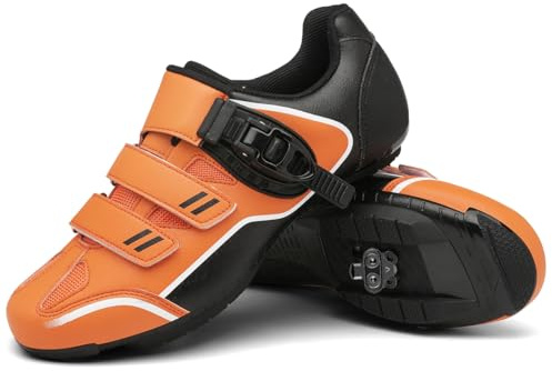 TvzsiY Scarpe Ciclismo MTB Uomo Donna Scarpe Mountain Bike Traspirante Antiscivolo, Vari Colori Disponibili Compatibili con Pedali SPD 2 Bulloni con Tacchette,Arancia,37 EU