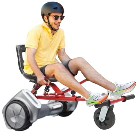 Steeviuzj Hoverboard Sitz, Verstellbar, Schwarz & Rot | Hoverkart mit Federung & Stoßdämpfern, Universal Gokart-Zubehör, Bis 100kg Belastbarkeit, Für 6,5-10 Zoll Balance-Roller
