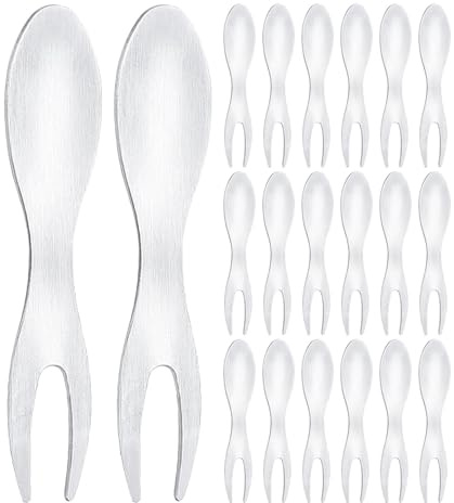 YARNOW 20 soportes para mazorcas de maíz a la parrilla, tenedores de acero inoxidable de dos puntas para aperitivos, tenedores para mazorcas de maíz, brochetas portátiles para servir dulce para