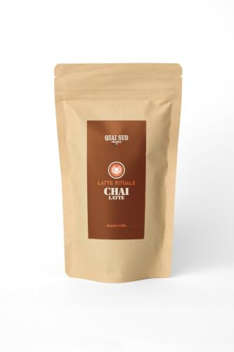 Chaï Latte en Poudre, Mélange 6 Épices (Cannelle, Gingembre, Cardamome, muscade, clou de girofle, poivre). Idéal Latte, Boisson Chaude Épicée, Recette Indienne | 100 Grammes | Sachet Kraft | Quai Sud