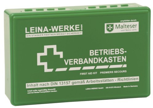 LEINA-WERKE 20001 Betriebsverbandkasten Klein DIN 13157, + Wandhalterung, Grün, -1- Stück