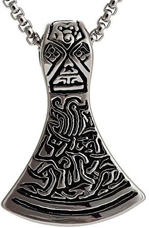 DonDon® Herrhalsband med Thor Vikingyxa hänge och svart påse