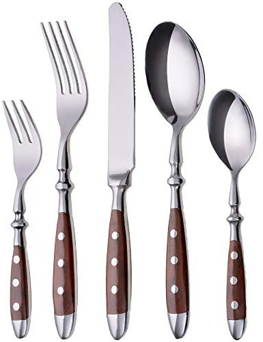 GRÄWE Besteckset für 6 Personen aus Edelstahl, Schwer, Rustikal, Tafelbesteck Set 30-teilig, Geschmiedetes Besteck mit Braunen Griffen - Serie Nürnberg