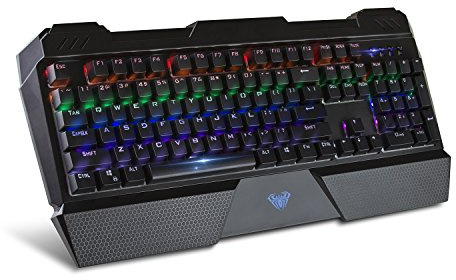 Aula Sapphire Clavier de jeu mécanique à LED rétroéclairé avec interrupteur bleu, 104 touches ergonomique, clavier filaire USB pour ordinateur