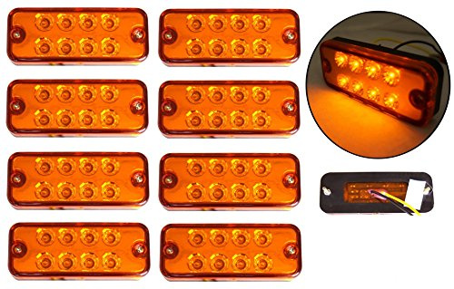 8 PCS 8 LEDs Orange Amber Side Marker Lights 12V for Trailer Truck Lorry Van Bus