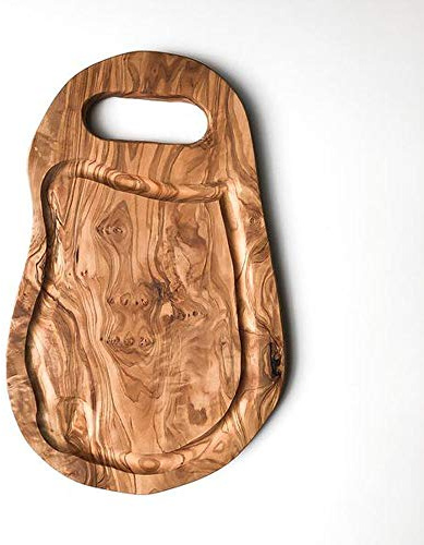 Tabla para picar de madera de olivo, estilo rústica con ranura tamaño grande, 35 cm de largo x 20 cm de ancho por 1,75 cm de grosor (PNA35)