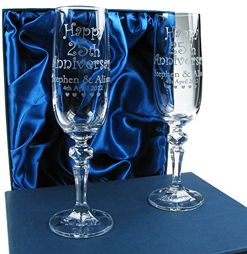 De Walden 20th Wedding Anniversary Engraved Crystal Champagne Flutes | Lead-Free Crystal, Prosecco Glasses, China Anniversary Couple Gift, Personalised, Parents, Son, Daughter, Brother, Sister