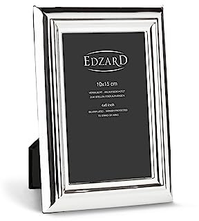 EDZARD Bilderrahmen Florenz (Foto 10x15 cm) versilbert anlaufgeschützt | Silberrahmen für Fotos 10x15 cm, Samtrücken, 2 Aufhänger, zum Stellen und Hängen, Fotorahmen, Portraitrahmen