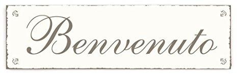 SCHILD Türschild « BENVENUTO » Willkommen Shabby Vintage Holzschild Dekoschild Dekoration Hinweisschild Italien