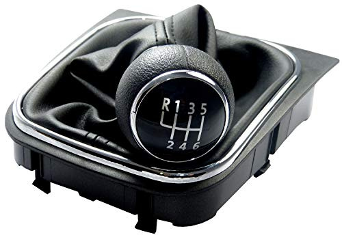 Pomo palanca de cambios y Funda palanca de cambios para VW Golf 5 6 Eos para Jetta - 6 velocidades marchas - con Marco - negro - para transmisión manual - fuelle palanca de cambios - (A256)