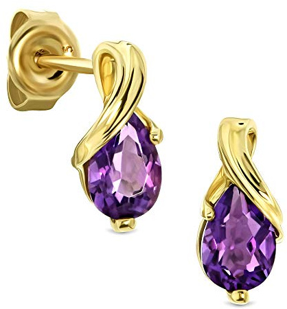 Miore Ohrstecker für Damen aus 9 kt 375 Weißgold- Gelbgold mit birnenförmigem Rubin-Smaragd-Saphir-Topas-Amethyst-Aquamarin-Geschenkbox Verpackung