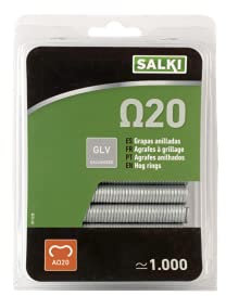 SALKI Grapas para Cercas Ω20 | Blíster de Grapas Anilladas de Acero Galvanizado Omega-20 | Diámetro de 2mm | Perfecto para Grapados de Vallas | Incluye 1000 Unidades + Ω20 Galvanizada Blister SALKI
