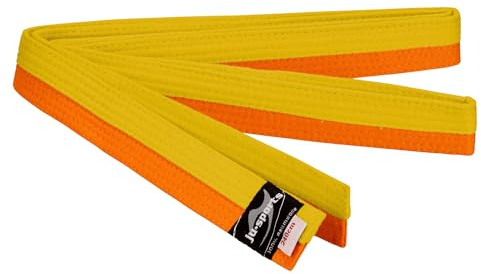 Ju-Sports Budogürtel gelb/orange 100% Baumwolle 4 cm breit - Hautfreundlicher Kampfsport Gürtel mit exzellenter Feuchtigkeitsaufnahme für Budo, Judo, Karate, Kickboxen & mehr