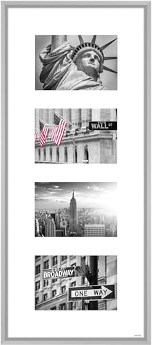 nielsen Aluminium Bilderrahmen Gallery Jun., 25x60 cm (4x 10x15 cm) Silber | Aluminium Collage mit Passepartout im Hoch- & Querformat zum Aufhängen Silber matt Echtglas Collagerahmen