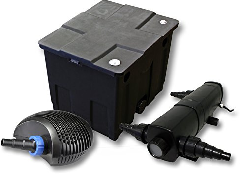 SunSun Komplettset: CBF-350 Teichfilter bis 12000 L Teichfilteranlage als Durchlauffilter, CTF-6000 SuperECO Teichpumpe 6000l/h 40W, CUV-224 Teichklärer UVC Klärer mit 24W