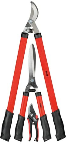 WALTER Gartenscheren-Set 3-teilig, Rosenschere, Heckenschere, Laubschere, Karbon-Stahl, ergonomischer Griff für Arbeiten im Garten