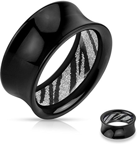 Tapsi´s Coolbodyart® Flesh Tunnel Ohr Kunststoff Acryl Glitter Zebra Schwarz 12mm