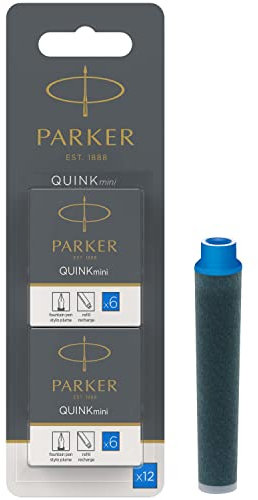 Parker Mini Fountain Pen Ink Refill Cartridges | Blue QUINK Ink | 12 Count