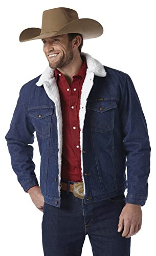 Wrangler Men's Cowboy Cut Western Lined Denim Jacket, Denim/Sherpa, XX-Large