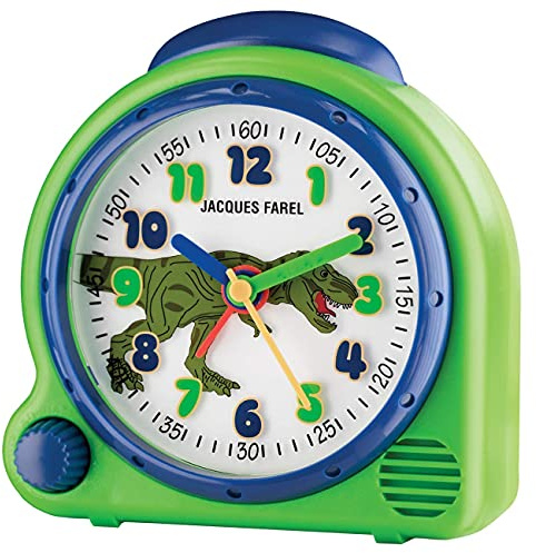 JACQUES FAREL HappySound Kinderwecker Soundwecker Grün mit Dino Sound und Lautstärkeregelung Analog Quarz Licht AVC 13DINO
