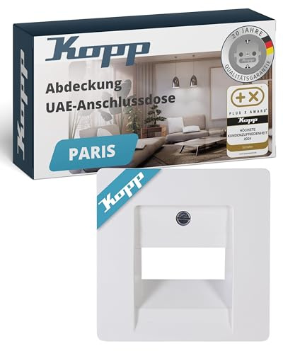 Kopp PARIS UAE-Netzwerkdose-Abdeckung in Arktis-Weiß - 5,7 x 5,7 cm - Hochwertiger Unterputz-Rahmen für 1–2 Anschlüsse - Stilvolle IP20 LAN-Dosen-Abdeckung aus Kunststoff