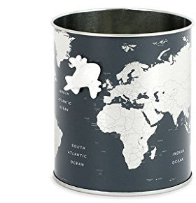 balvi Schreibstifthalter Globe Farbe Grau Weltkarten-Design, mit Magnetflugzeug Blech 10 x 8,5 x 8,5