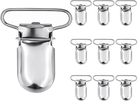 Trimming Shop Silber Metall Klammer Clips für Hosen und Jeans - Strumpfhalter für Elastische Riemen Halter Griffe für Herren und Damen Set 10-34mmx24mm