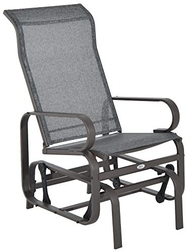 Outsunny Silla Balancin Portátil Cómodo Mecedora para Patio Jardín Terraza con 4 Brazos Oscilante Resistente Metal Tela Texteline Carga 165 KG 75x60x104 cm Marrón