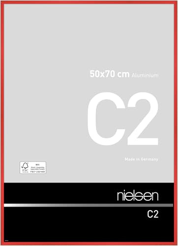 nielsen Aluminium Bilderrahmen C2, 50 x 70 cm, Rot | Aluminium Posterrahmen im Hoch- & Querformat zum Aufhängen Rot gebürstet Echtglas