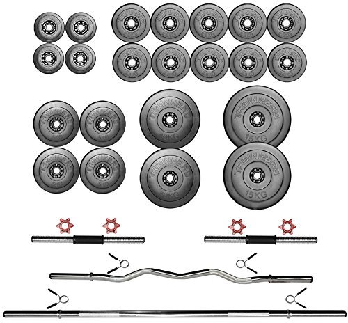 TrainHard 90 kg bis 150 kg Hantelset aus Langhantel Curlhantel Kurzhantel Hantelstange Hantelscheiben Kunststoff Gewichten (100 kg)