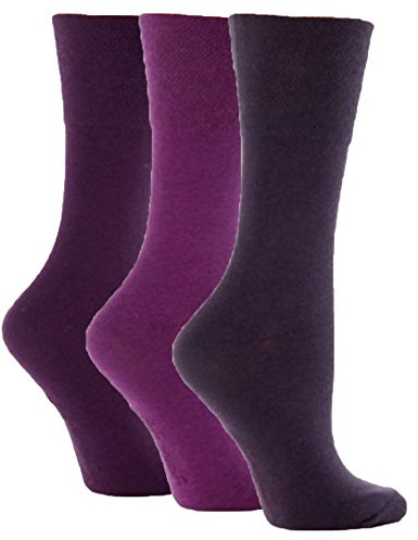 3 Pairs Ladies Plain Purple Mixture Gentle Grip Everyday Cotton Socks, Size 4-8