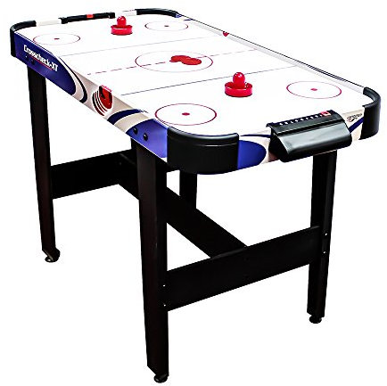 Carromco Airhockey Tisch Crosscheck-XT – Hochglanz Air Hockey Spielfeld, Belüftetes Spielfeld, Inkl. 2 Pusher & 2 Pucks, Maße 79x122x61 cm, Blau, Airhockey Tisch für Kinder & Erwachsene
