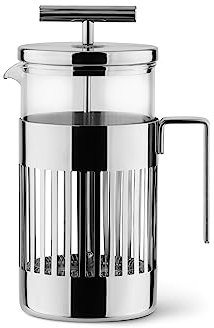 Alessi 9094/8 - Caffettiera di Design, a Presso-Filtro o Infusiera, in Acciaio Inossidabile 18/10 Lucido e Vetro Pirofilo, 8 Tazze