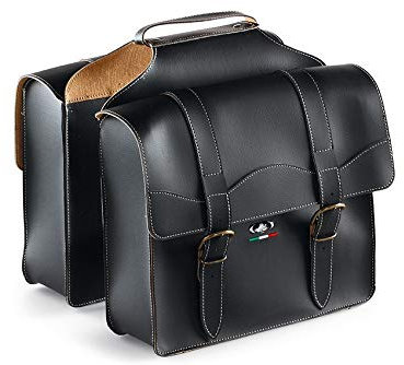 FAHRRADTASCHE Leder 2-Fach GEPÄCKTRÄGERTASCHE DOPPELPACKTASCHE ?Bauletto? Art.Nr. 0024 MONTEGRAPPA schwarz - Made in Italy