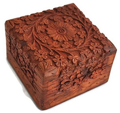 storeindya Sale Beautifully Hand Carved Wooden Keepsake Box Jewellery Chest Organiser Unique Gift Ideas for Men & Women (Design 9) 'Due to nature of the material and dye used, item may come in different shades of brown'