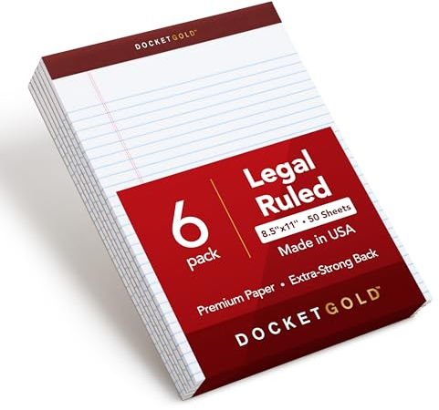 TOPS 8.5 x 11 Legal Pads, 6 Pack, Premium Docket Gold Brand, Wide Ruled, Thick White Paper, Sturdy Back, 50 Sheets, Made in USA (99709)