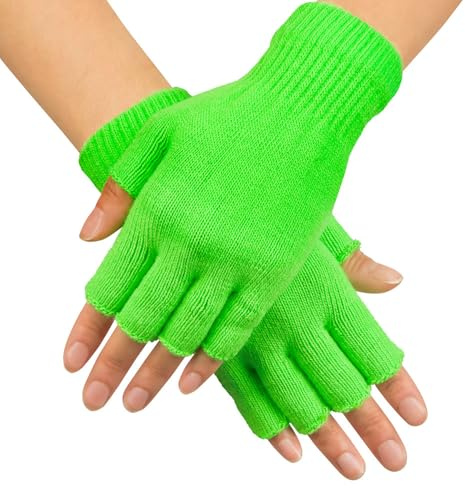 Boland - Fingerlose Neon Handschuhe, 80er Jahre, leuchten im Schwarzlicht, Armstulpen für Mottoparty, Karneval und Festival